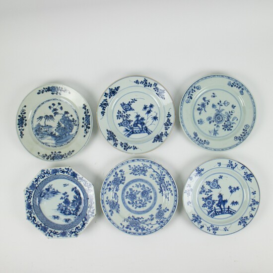6 blue and white Chinese porcelain plates, Qianlong
