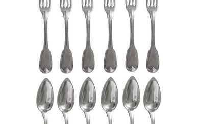 6 table cutlery in sterling silver, Le Filet model, Vieillard hallmark - 1818-1838 - period (1) - .950 silver - France - Early 19th century