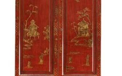 A George III style Chinoiserie red lacquered bureau