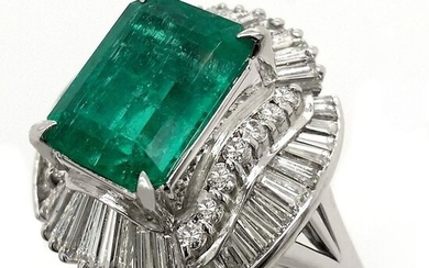 6.08ctw COLOMBIA EMERALD and Natural Diamonds - IGI Report - Platinum - Ring Emerald
