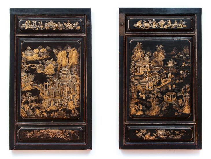 Pair of Antique Chinese Lacquered Panels