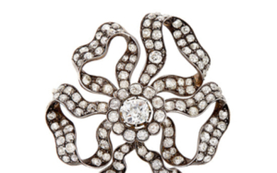 Antique Silver, Gold and Diamond Bow Brooch