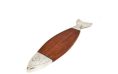 Asprey, a silver mounted wooden salmon serving board by Asprey & Co.
