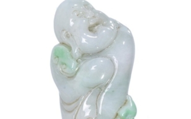 A Chinese white and green jadeite carving of Budai
