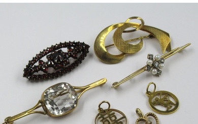 9ct Gold bar brooch set diamonds and seed pearls, another go...