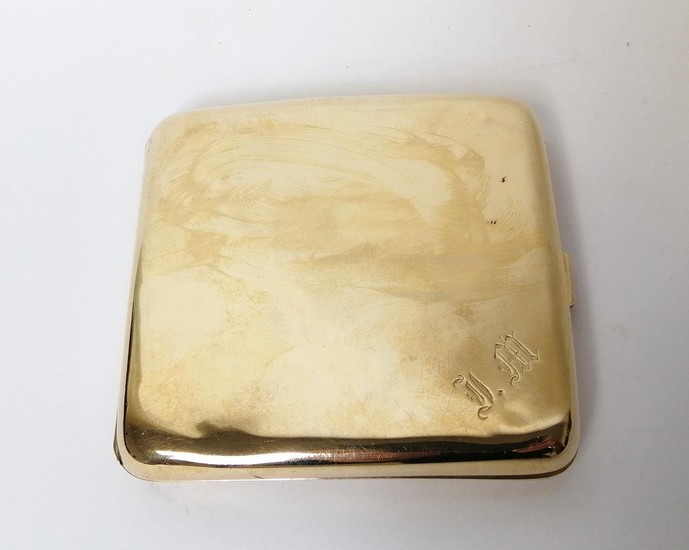 9ct gold cigarette case of plain curved shape, inscribed and...