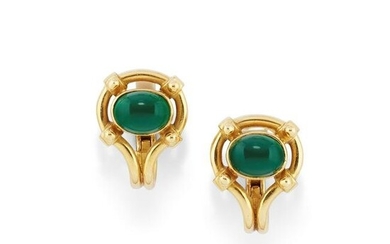 A 18k yellow gold and chrysoprase earclips