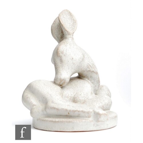 A 1940s Art Deco Arne Bang model of a seated fawn in a grey ...