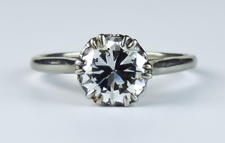 A 20th Century Solitaire Diamond Ring, white coloured metal...
