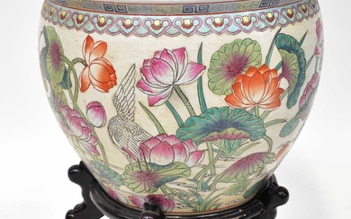A 20th century Chinese Famille Rose jardinière or fishbowl painted...