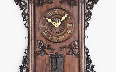 A Black Forest hanging tumpeter clock