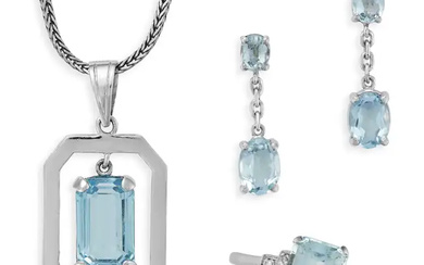 A COLLECTION OF AQUAMARINE JEWELLERY comprising a ...
