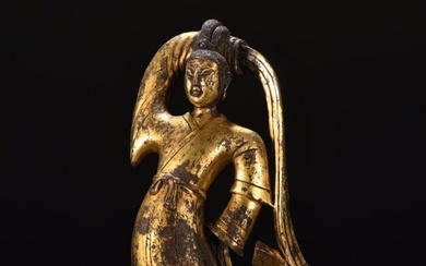 A Chinese Carved Gilt Bronze Figure of Dance Lady