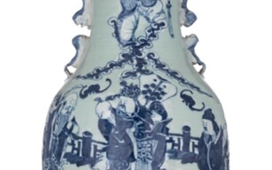 A Chinese blue and white on a celadon ground vase, 19thC, H 58,5 cm