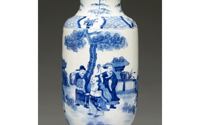 A Chinese blue and white vase, 19th c or later, painted with...