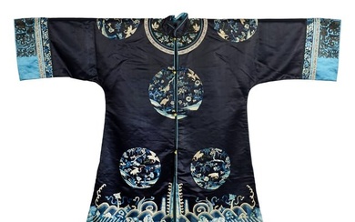 A Chinese dark blue-ground embroidered lady's robe, 19th century