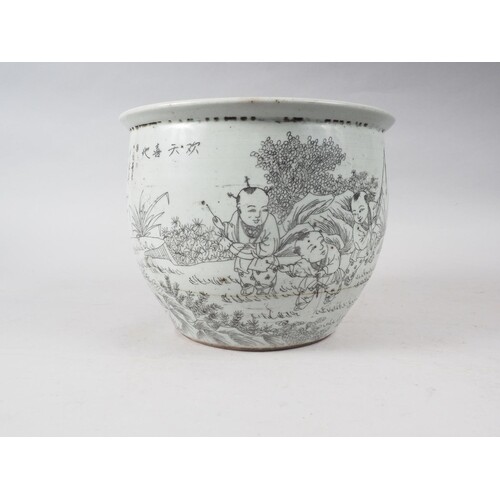 A Chinese jardiniere, decorated continuous landscape of chil...