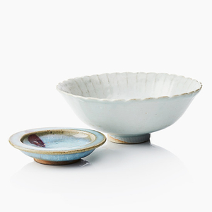A Chinese jun ware saucer and a bowl