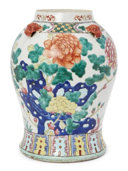 A Chinese porcelain jar, late 19th century, painted in famille...