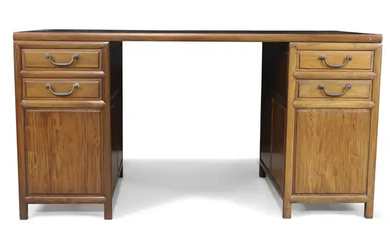 A Chinese rosewood partner's desk Mid-20th century The rectangular top with 'floating'...