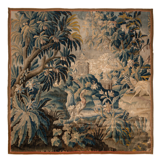 A Continental Wool Verdure Tapestry Fragment