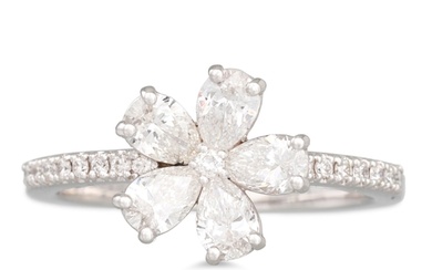 A DIAMOND FLOWER CLUSTER RING, the brilliant cut and pear cu...