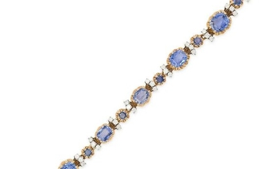 A FINE CEYLON NO HEAT SAPPHIRE AND DIAMOND BRACELET in 18ct yellow gold and platinum, set with a row