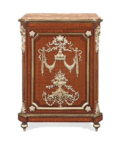 A French 19th century gilt bronze mounted rosewood, bois satine and tulipwood parquetry meuble d'appui or pier cabinet