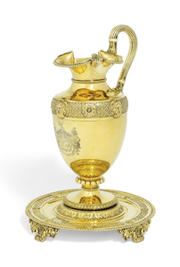 A GEORGE III SILVER-GILT EWER AND STAND, MARK OF PAUL STORR, LONDON, 1816