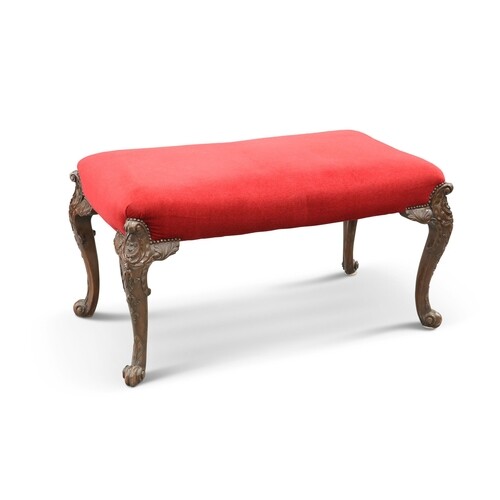 A GEORGIAN-STYLE MAHOGANY AND UPHOLSTERED STOOL, late 19th/e...