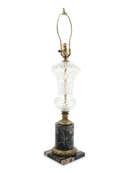 A Gilt Bronze, Molded Glass and Marble Table Lamp