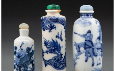 A Group of Three Chinese Blue and White Snuff Bo