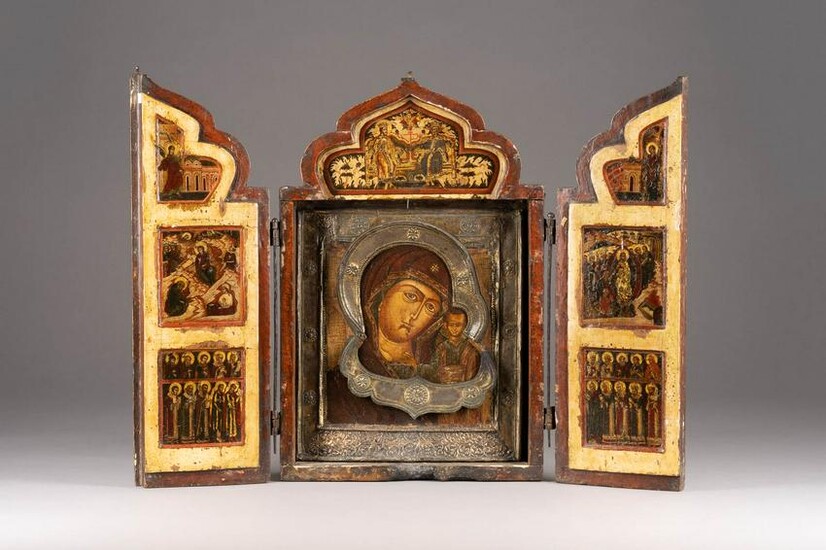 A LARGE AND FINE TRIPTYCH SHOWING THE KAZANSKAYA MOTHER