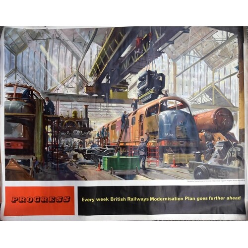 A LARGE UNFRAMED RAILWAYANA POSTER After Terence Cuneo, Prog...