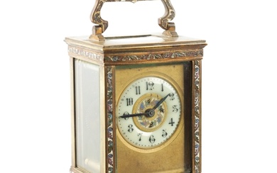 A LATE 19TH CENTURY FRENCH CHAMPLEVE ENAMEL CARRIAGE CLOCK h...