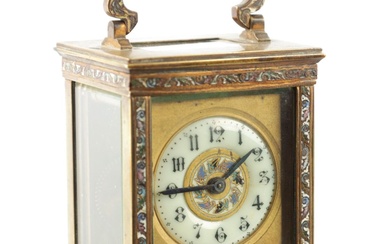 A LATE 19TH CENTURY FRENCH CHAMPLEVE ENAMEL CARRIAGE CLOCK...
