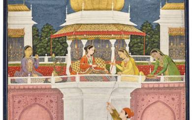 A PAINTING OF A PRINCE CLIMBING TO HIS BETROTHED INDIA, PROVINCIAL MUGHAL, SECOND HALF OF THE 18TH CENTURY