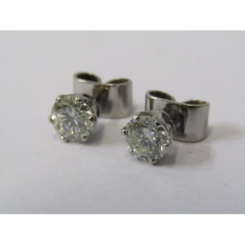 A PAIR OF 18ct WHITE GOLD DIAMOND STUD EARRINGS, Approx 2.1 ...
