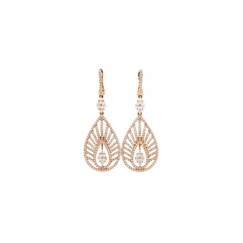 A PAIR OF DIAMOND EARRINGS, the openwork panels modelled as ...