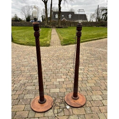 A PAIR OF EARLY 20TH CENTURY MAHOGANY FLOOR LAMPSHADES, with...