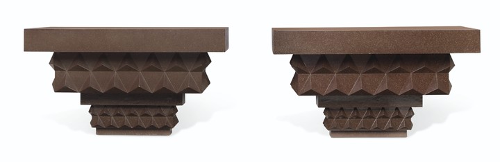 A PAIR OF FAUX PORPHYRY-DECORATED CONSOLES, DESIGNED BY TOM BRITT, SECOND HALF 20TH CENTURY