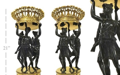 A PAIR OF LARGE EMPIRE-STYLE FIGURAL BRONZE CENTERPIECE