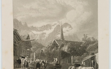 A. PAYNE (*1812) after HESS (*1792), Morning. The morning, around 1850, Steel engraving