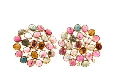 A Pair of 18K Multi-Gemstone & Diamond Earrings