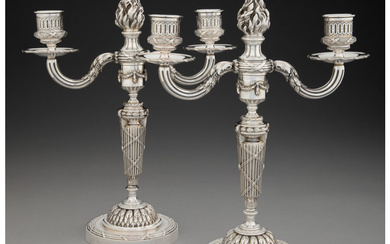 A Pair of Boin Taburet Two-Light Silver Candelabra (late 19th century)