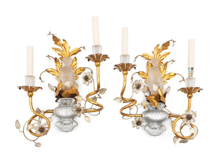 A Pair of Louis XV Style Frosted Glass and Gilt-Metal Appliques