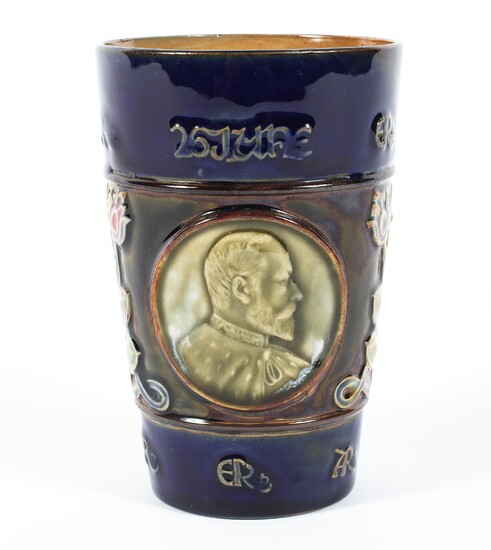 A Royal Doulton stoneware Edward VII Coronation beaker, impressed marks, shape no.