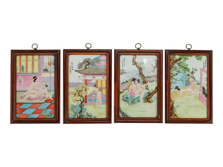A Set of Four Chinese Export Enameled Erotic Porcelain