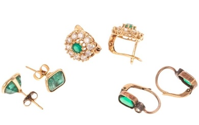 A Trio of Emerald Earrings in Gold
