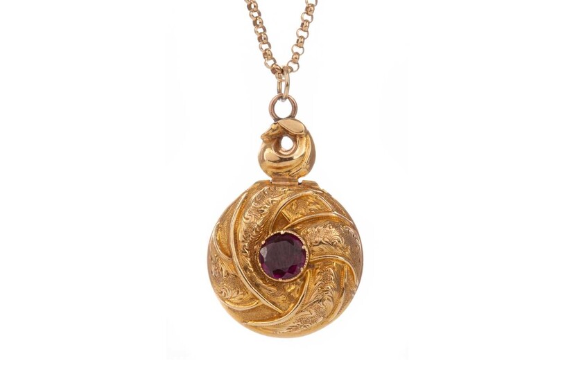 A VICTORIAN AMETHYST PENDANT ON CHAIN
